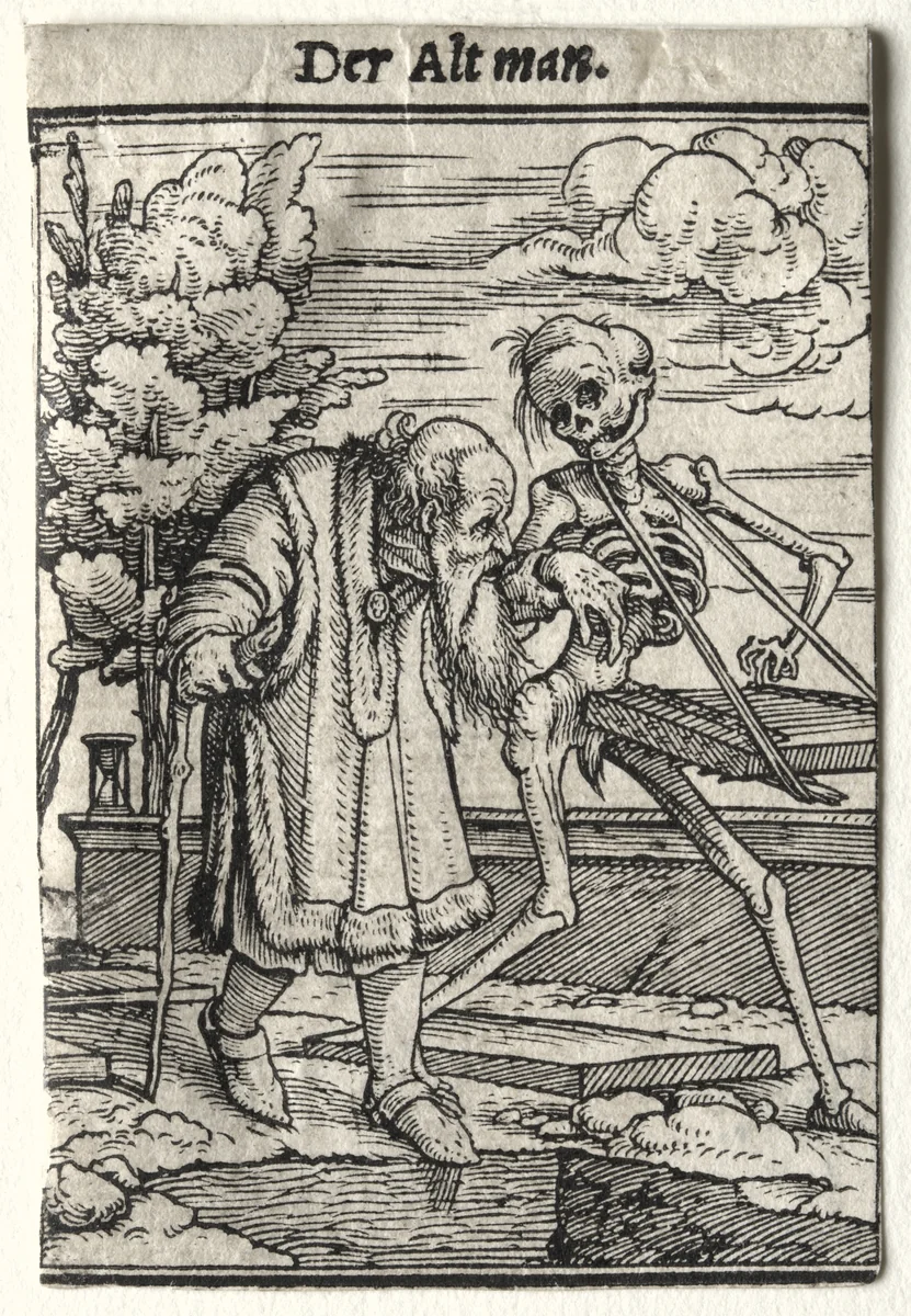 Dance of Death: The Old Man by Hans Holbein the Younger, print, 1521-1531