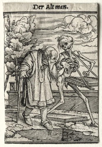 Dance of Death: The Old Man by Hans Holbein the Younger, print, 1521-1531