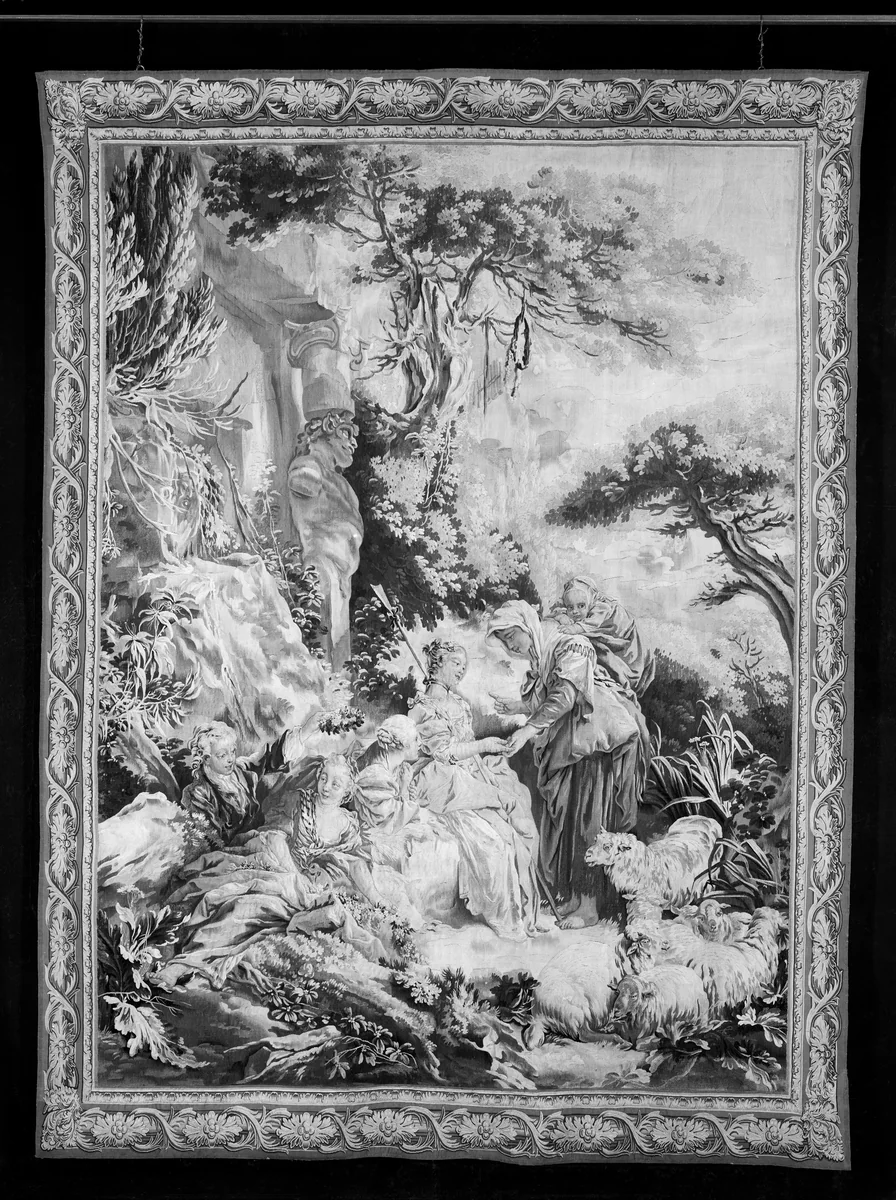 The Gypsy Fortune-Teller from a set of the Italian Village Scenes by François Boucher, textile, 1734-1762