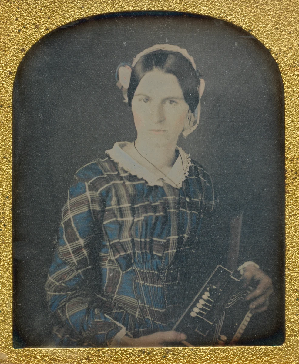 Woman with an Accordion daguerreotype by Ron Fasand, painting, 1840-1849
