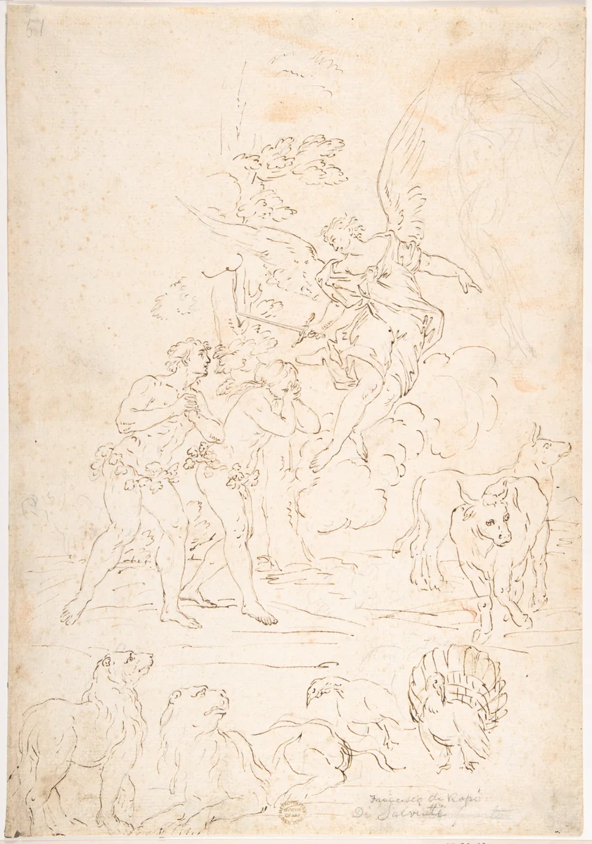 The Expulsion from the Garden by anonymous, drawing, 1600-1700