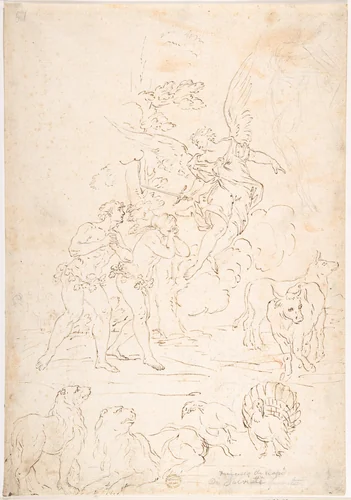 The Expulsion from the Garden by anonymous, drawing, 1600-1700