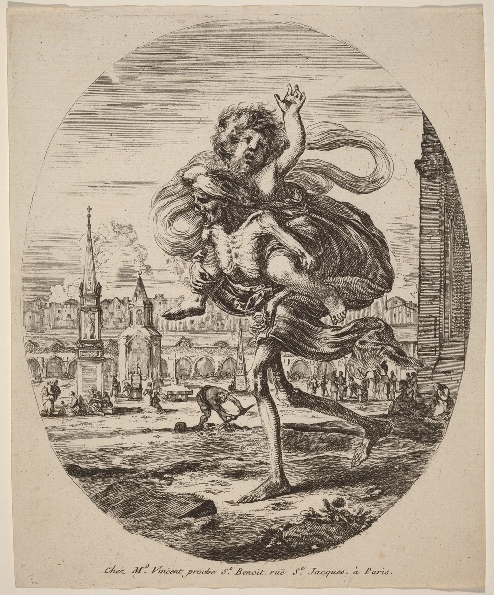 Death Carrying a Child to the Left by Stefano della Bella, print, 1648