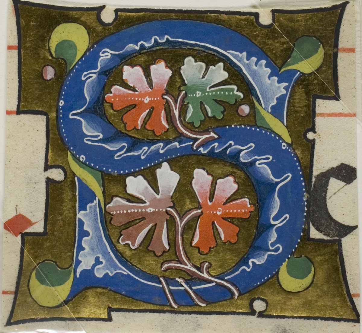 Decorated Initial "S" with Flowers from a Choirbook by Unknown Artist, painting, 1800-1908
