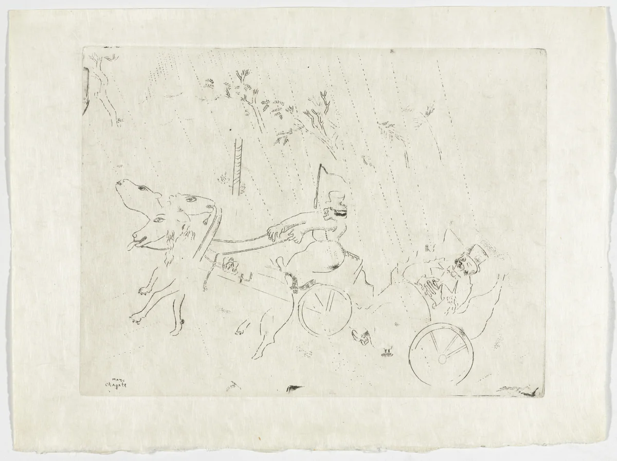 On the Road to Sobakévitch (En Route vers Sobakévitch), plate XIII (supplementary suite) from Les Âmes mortes by Marc Chagall, illustrated book, 1923