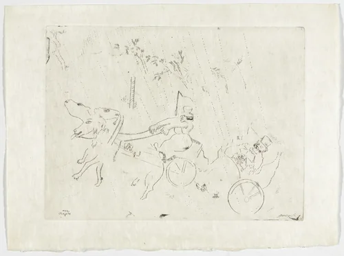 On the Road to Sobakévitch (En Route vers Sobakévitch), plate XIII (supplementary suite) from Les Âmes mortes by Marc Chagall, illustrated book, 1923