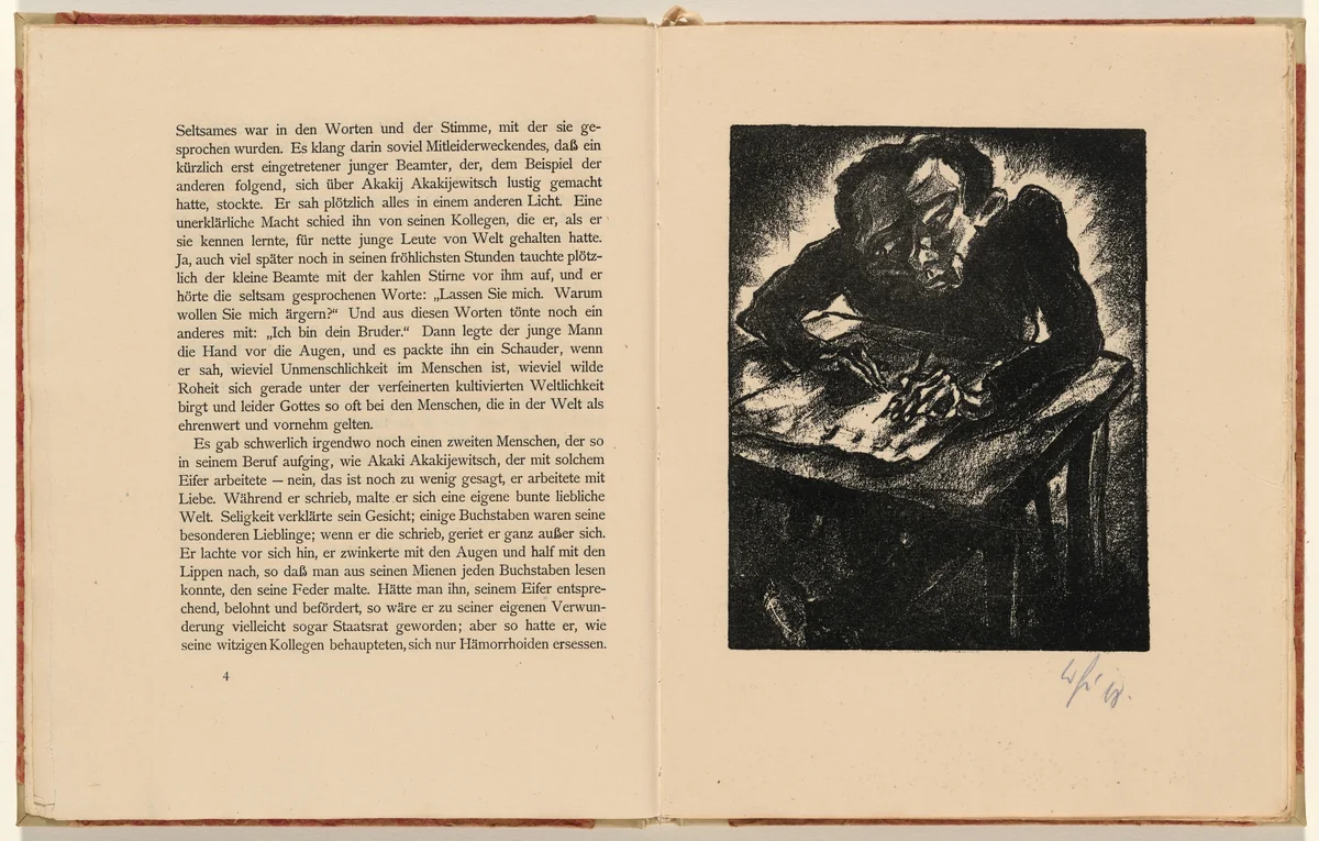 Der Titularrat Akaki Akaki-jewitsch (The Titular Council Akaki Akakiyevich) (plate 2) from Der Mantel (The Coat) by Walter Gramatté, volume, 1919