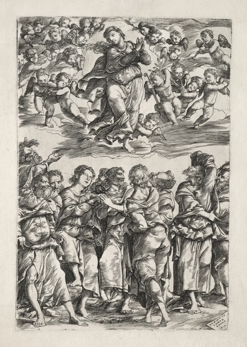 The Assumption of the Virgin by Domenico Campagnola, print, 1517