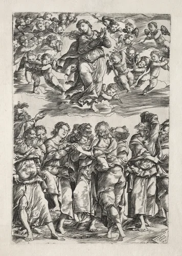 The Assumption of the Virgin by Domenico Campagnola, print, 1517