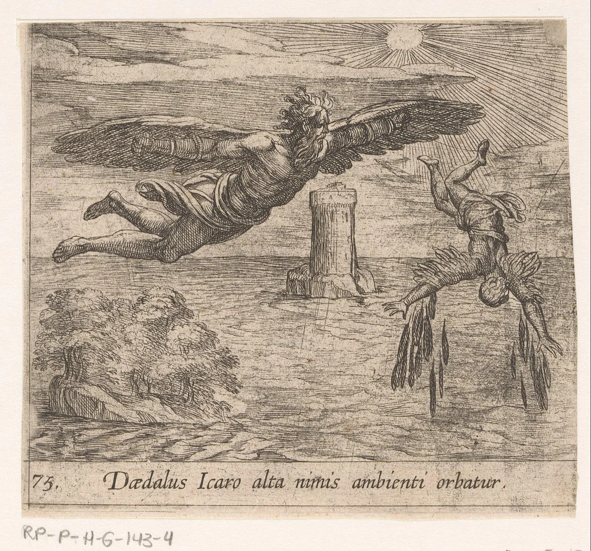 Val van Icarus by Antonio Tempesta, print, 1606-1638