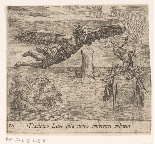 Val van Icarus by Antonio Tempesta, print, 1606-1638