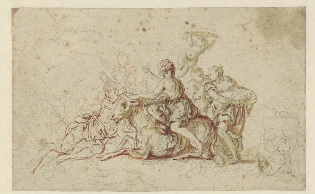 Europa ontvoerd door Jupiter in de gedaante van een stier by Jean Honoré Fragonard, drawing, 1742-1806