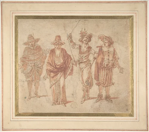 Figures in Theatrical Costumes by Claude Gillot, drawing, 1685-1722