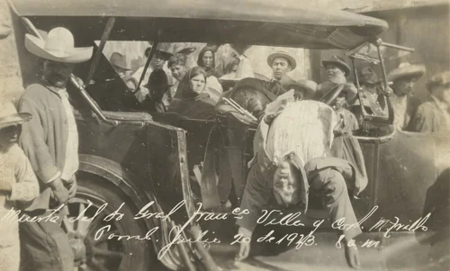 Death of General Francisco Villa and Coronel M. Trillo, Porral, 8am, 20 July 1923, The Assassination of Pancho Villa by Unidentified Photographer, photograph, 1923