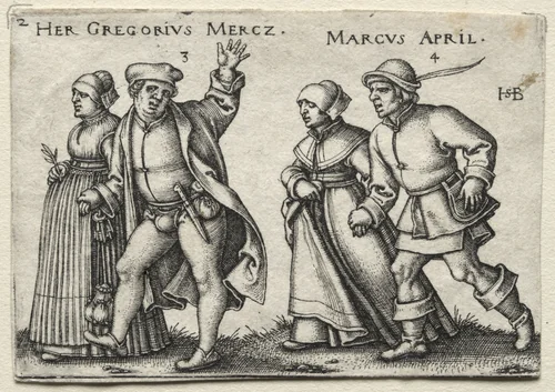 The Village Wedding: Her Gregorius Mercz / Marcus April by Hans Sebald Beham, print, 1546