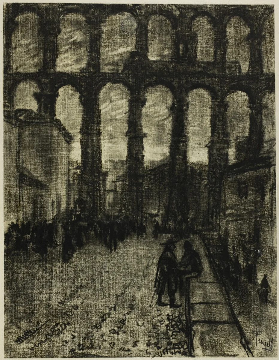 Segovia, The Aqueduct from Market by Joseph Pennell, drawing, 1898-1908