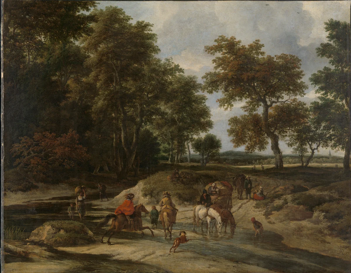 The ford by Jacob Isaacksz van Ruisdael, painting, 1650-1682