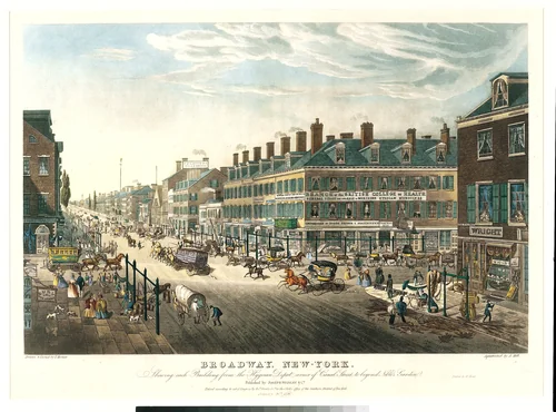 Broadway, New-York. Shewing [sic] Each Building from the Hygeian Depot Corner of Canal Street to beyond Niblo's Garden by Thomas Hornor, print, 1836