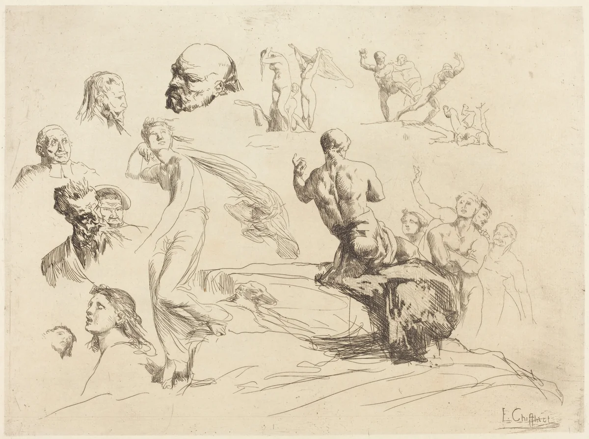 Sketch Sheet by François-Nicolas Chifflart, portfolio, 1825-1901