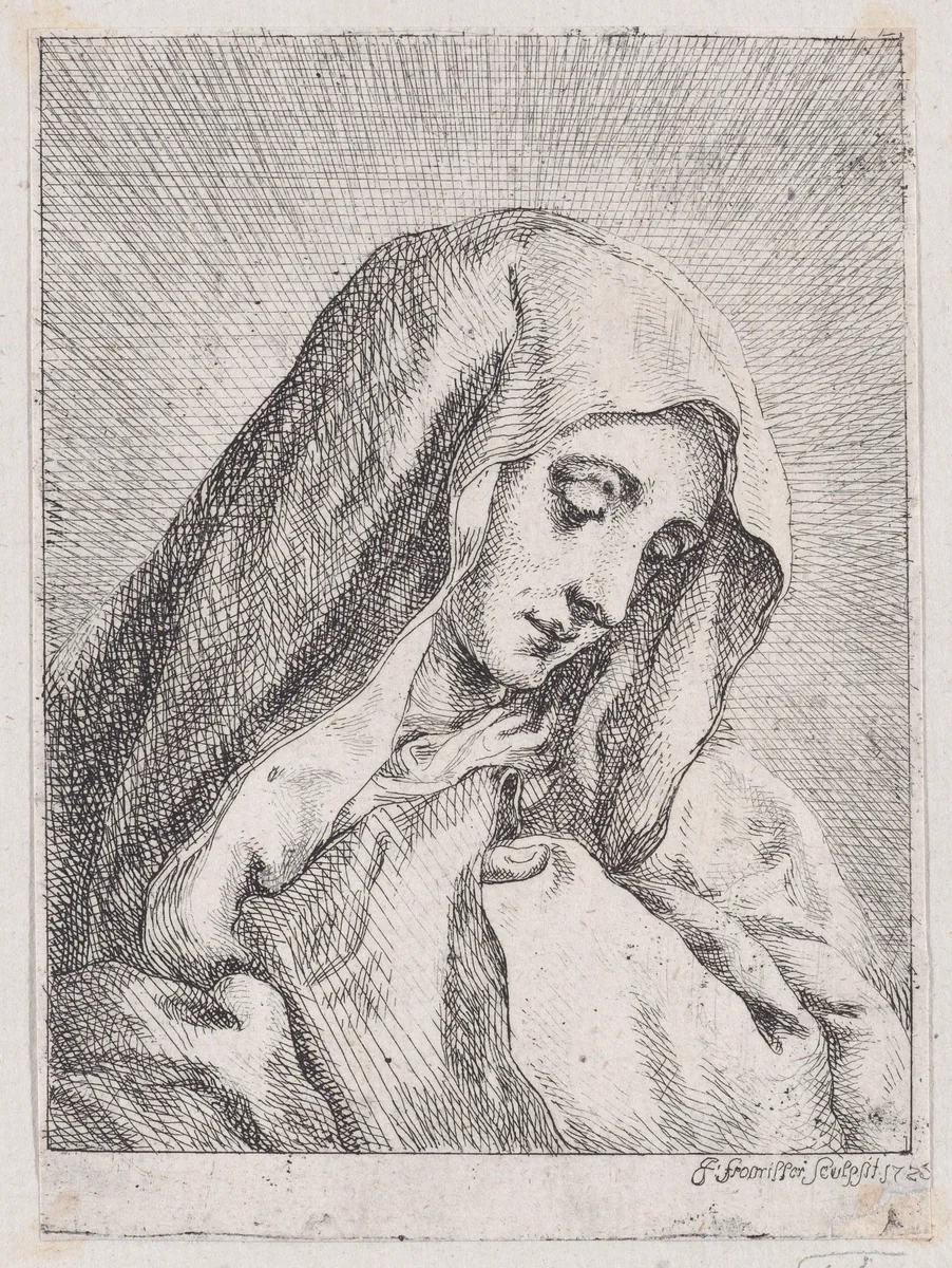 Head of the Madonna by Josef Ferdinand Fromiller, print, 1725