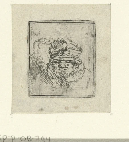 Buste van een man met een gevederde muts by Samuel van Hoogstraten, print, 1648-1678