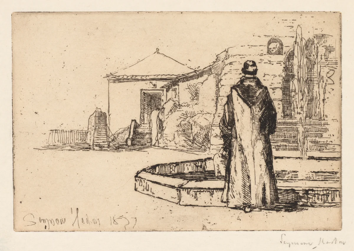 Monk at a Fountain by Francis Seymour-Haden, print, 1877