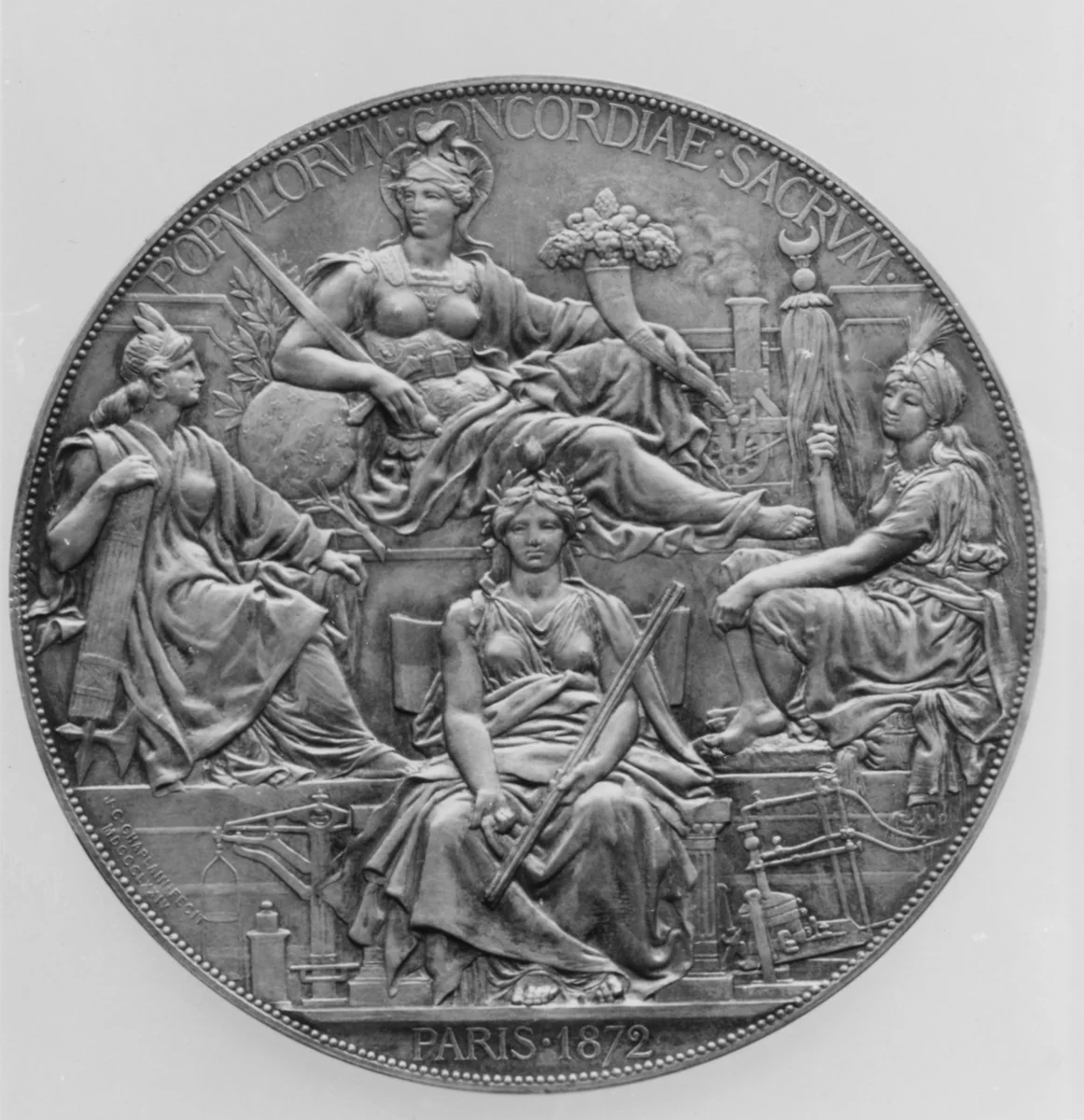 To commemorate the Congress held at Paris (1872–3) to regulate the adoption of the Metric System by Jules-Clément Chaplain, metalwork, 1874