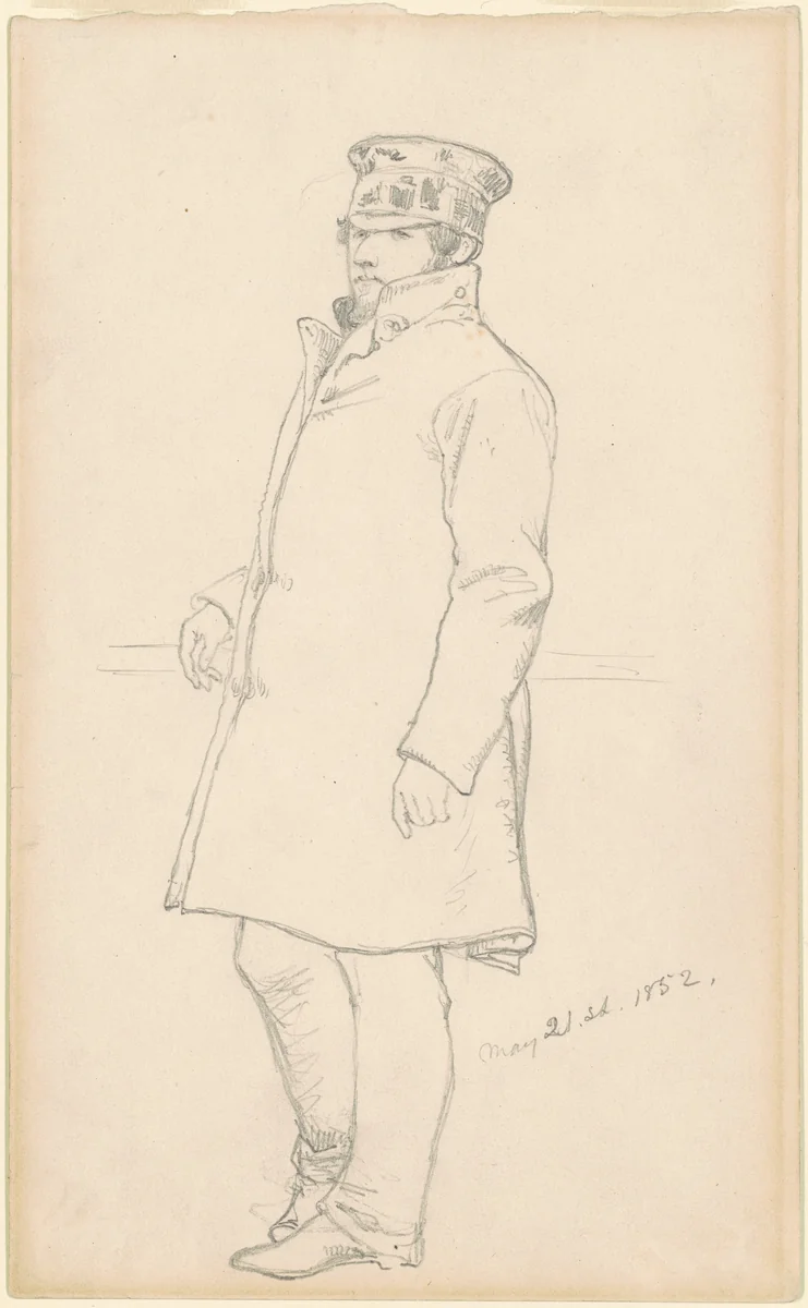 Man in Cap and Coat by Emanuel Leutze, drawing, 1852