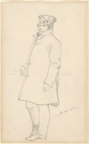Man in Cap and Coat by Emanuel Leutze, drawing, 1852
