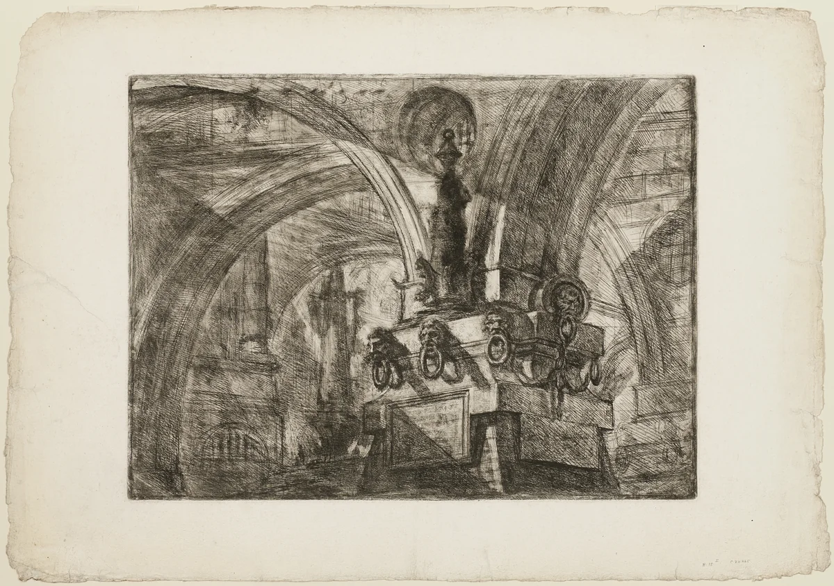 The Pier with a Lamp, plate 15 from Imaginary Prisons by Giovanni Battista Piranesi, print, 1750