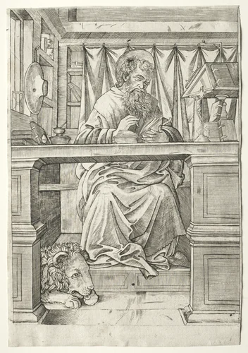 St. Jerome in His Study by Giovanni Antonio da Brescia, print, 1505-1515