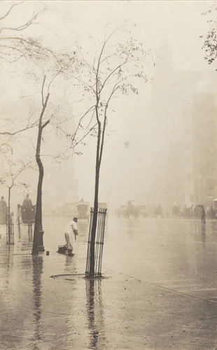 Street Sweeper and Little Tree by Alfred Stieglitz, photograph, 1900-1901