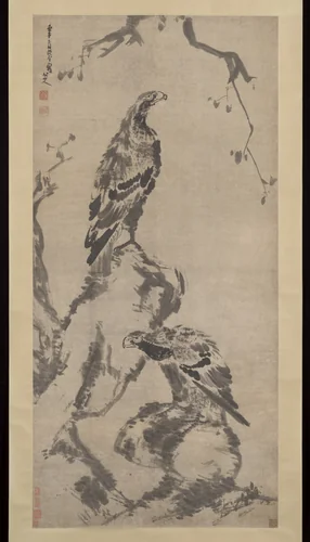 Two eagles by Bada Shanren, painting, 1702