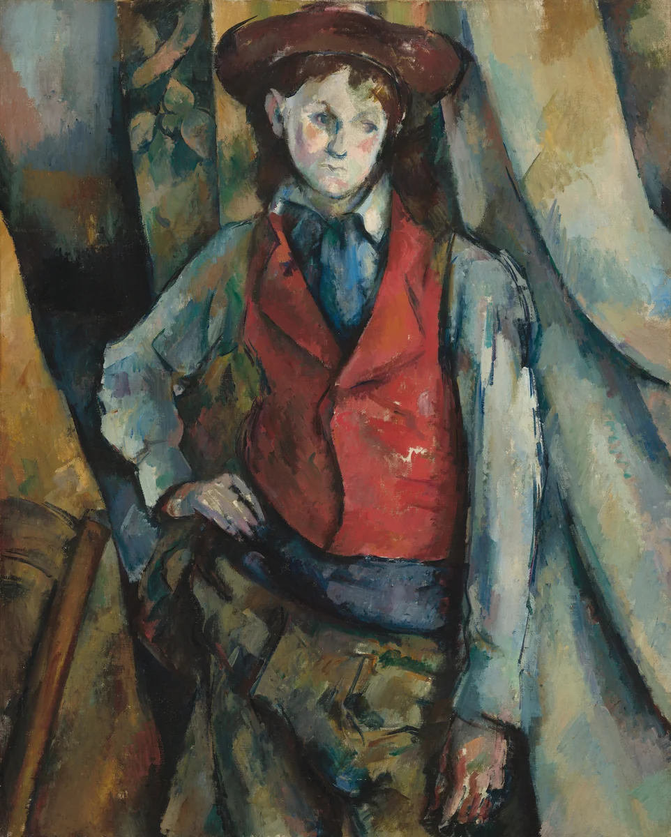 Boy in a Red Waistcoat by Paul Cezanne, painting, 1888-1890