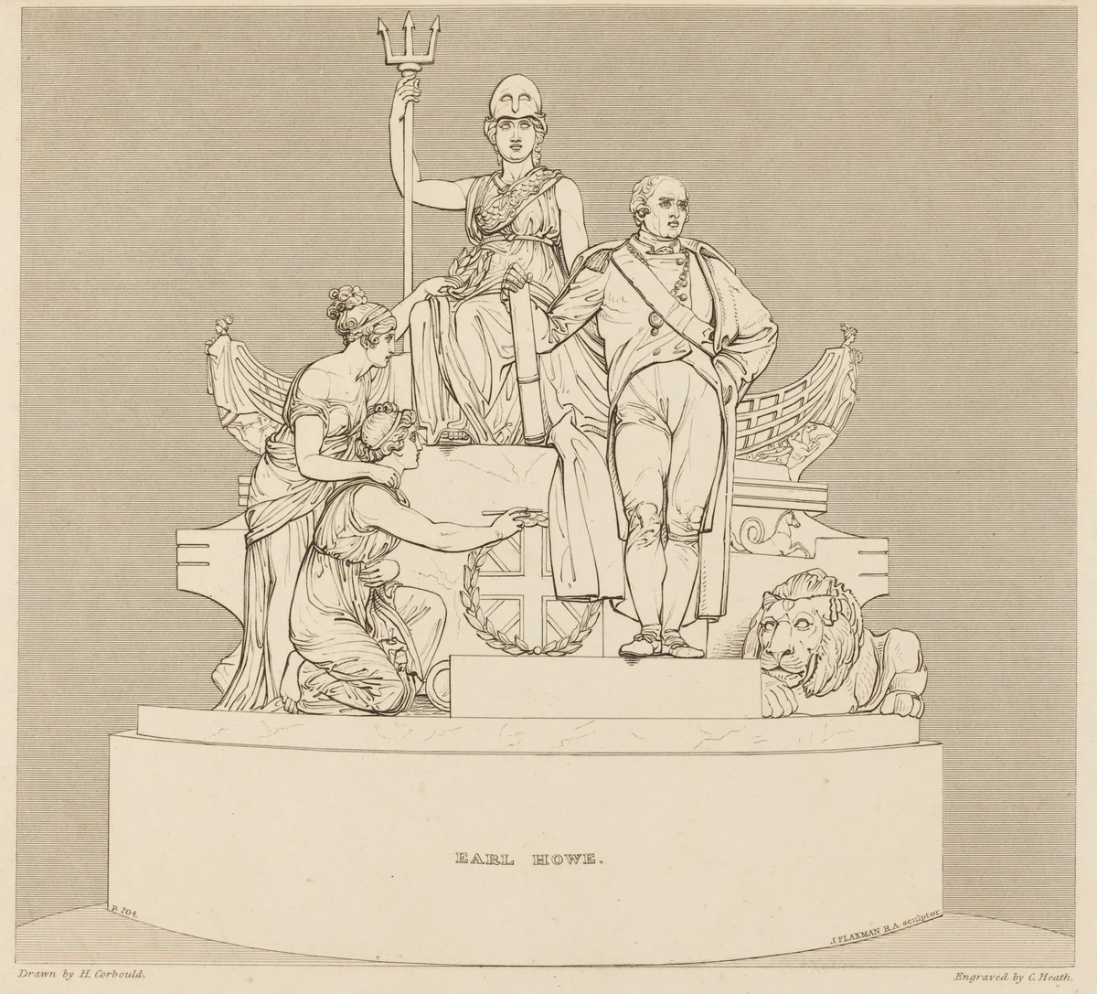 Monument to Earl Howe by Charles Heath; John Flaxman; Henry Corbould, print, 1818