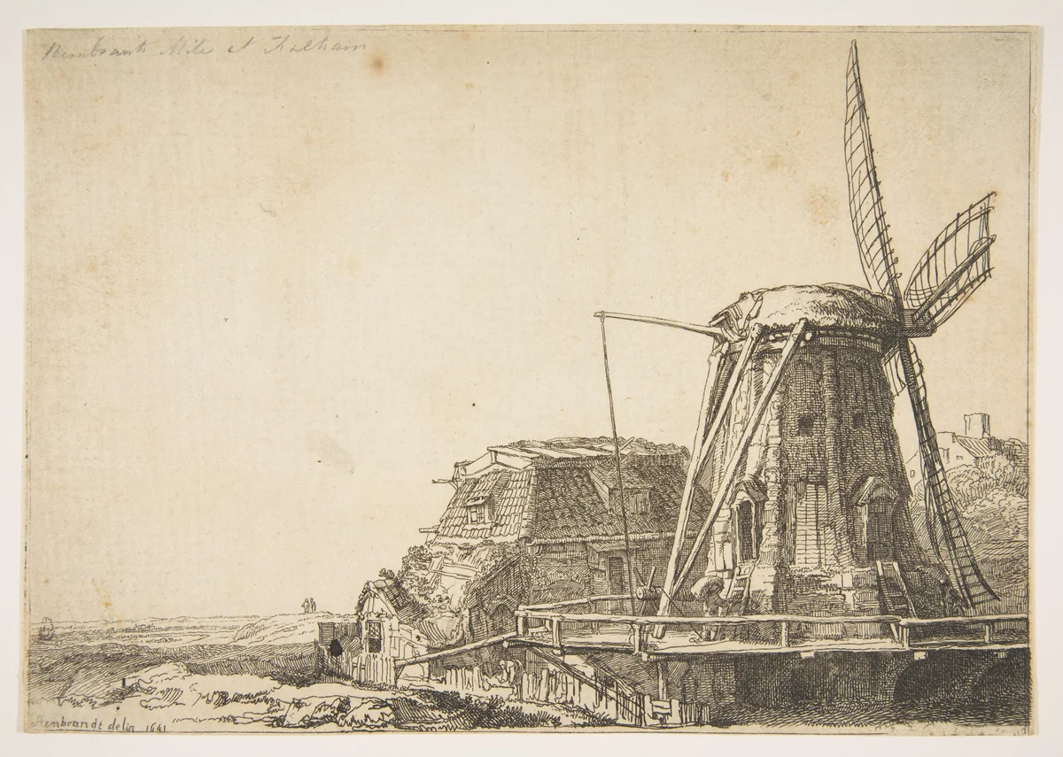 The Windmill (reverse copy) by Rembrandt van Rijn, print, 1620-1966