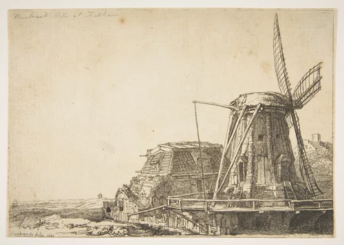 The Windmill (reverse copy) by Rembrandt van Rijn, print, 1620-1966