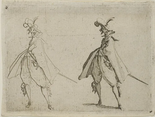 Gentleman in a Large Cape, Seen from the Front, from The Caprices by Jacques Callot, print, 1612-1622