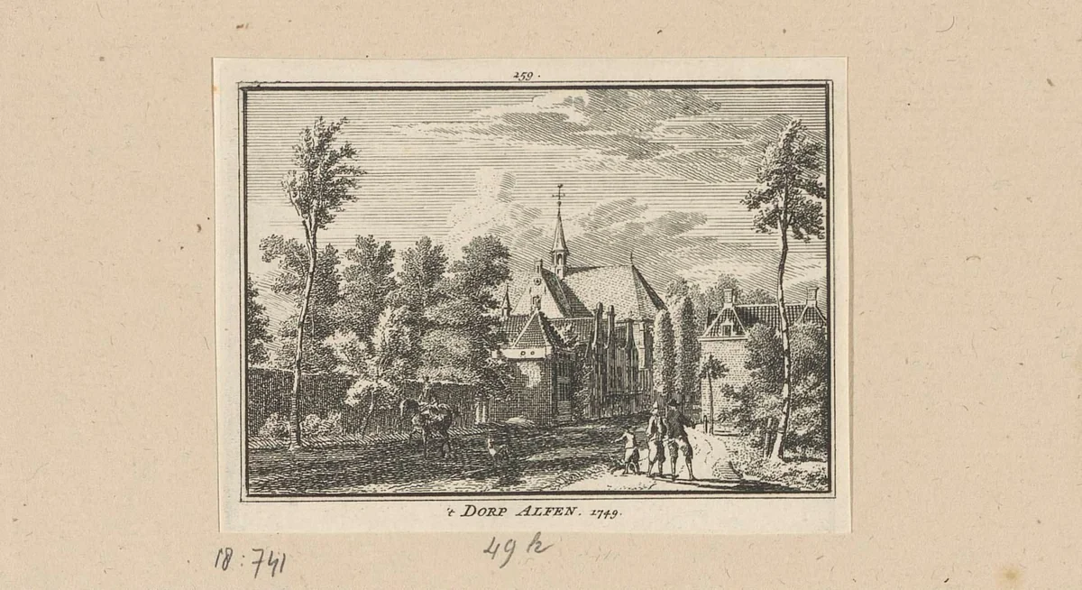 Gezicht op Alphen aan den Rijn, 1749 by Hendrik Spilman, print, 1750-1792