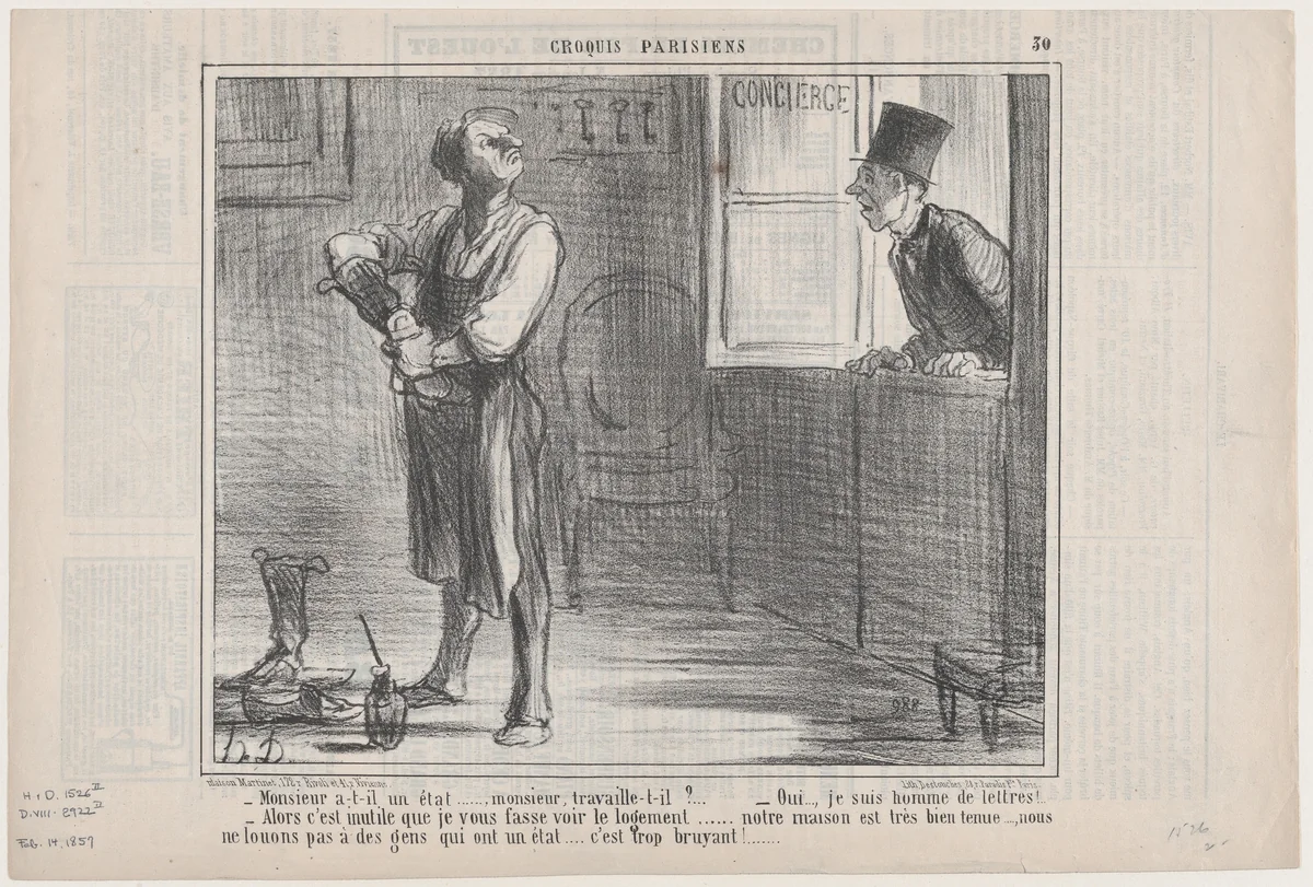 Monsieur a-t-il un état..., from "Croquis Parisiens" by Honoré Daumier, print, 1857