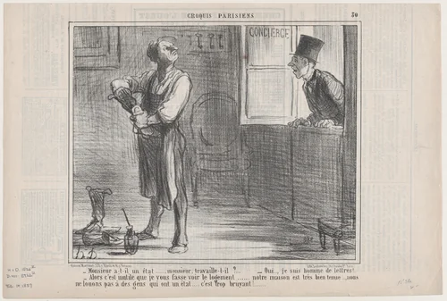 Monsieur a-t-il un état..., from "Croquis Parisiens" by Honoré Daumier, print, 1857