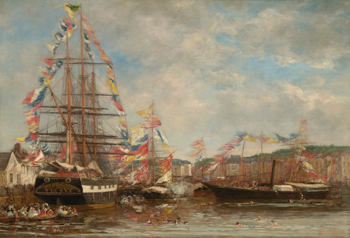 Festival in the Harbor of Honfleur by Eugène Boudin, painting, 1858