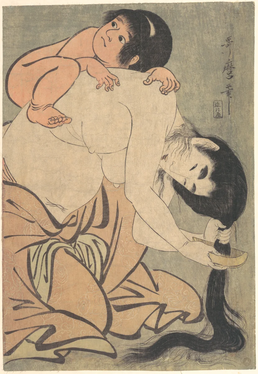Yamauba Combing Her Hair with Kintarō by Kitagawa Utamaro (喜多川歌麿), print, 1791-1811