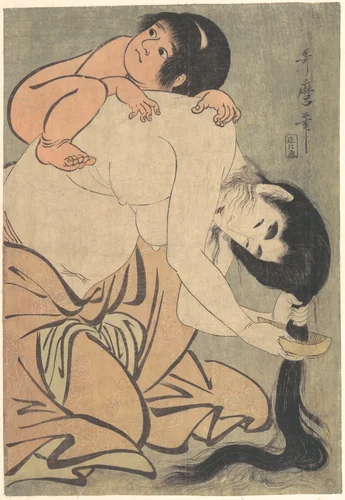 Yamauba Combing Her Hair with Kintarō by Kitagawa Utamaro (喜多川歌麿), print, 1791-1811