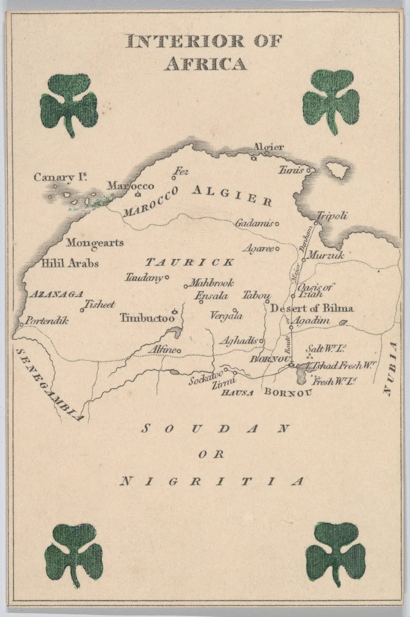 Interior of Africa, from "Court Game of Geography" by William and Henry Rock, print, 1838-1855