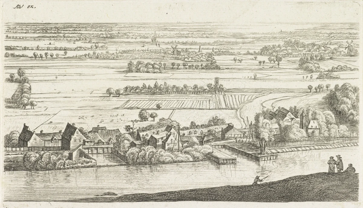 Dorp aan een rivier by Jan Ruyscher, print, 1648-1663