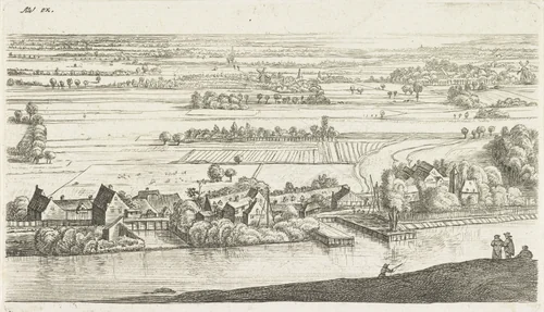Dorp aan een rivier by Jan Ruyscher, print, 1648-1663