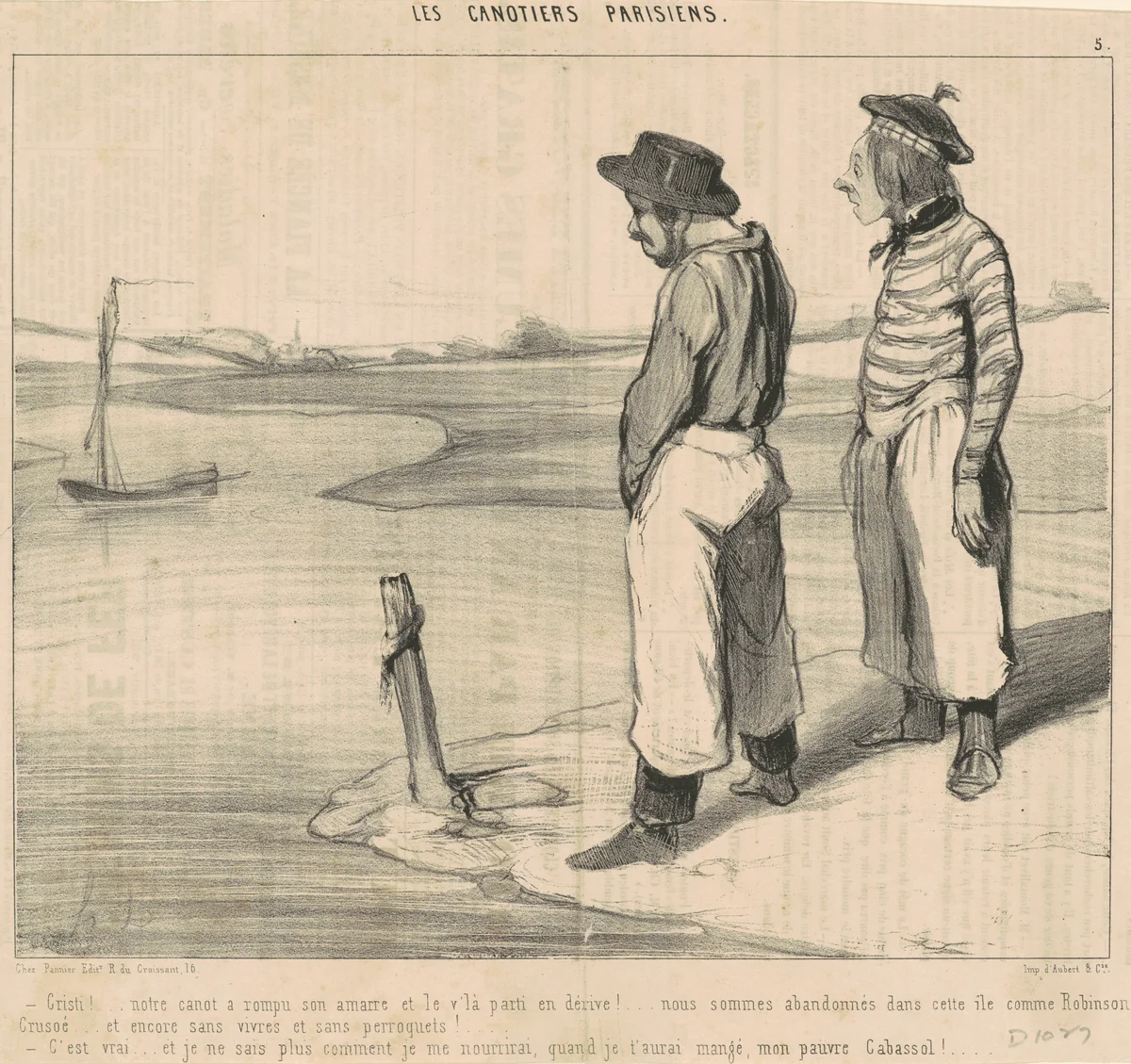 Cristi! ... Notre canot a rompu son amarre ... by Honoré Daumier, print, 1843