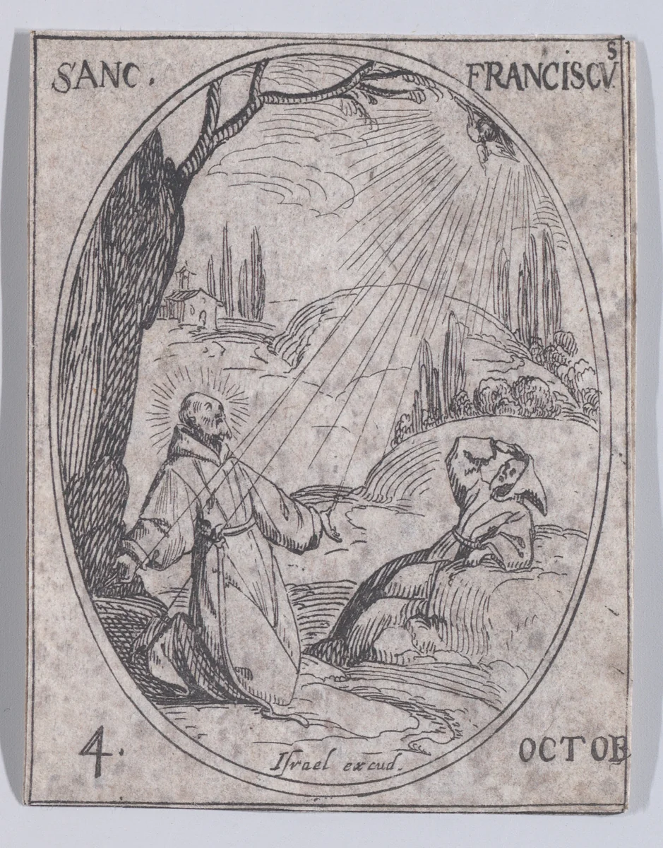 S. François (St. Francis), October 4th, from "Les Images De Tous Les Saincts et Saintes de L'Année" (Images of All of the Saints and Religious Events of the Year) by Jacques Callot, print, 1636