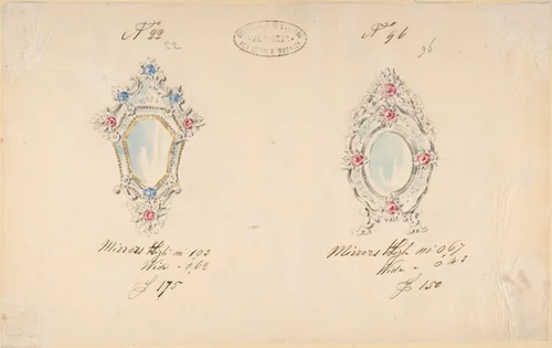 One of Twenty-Three Sheets of Drawings of Glassware (Mirrors, Chandeliers, Goblets, etc.) by Compagnia di Venezia e Murano, drawing, 1850-1880